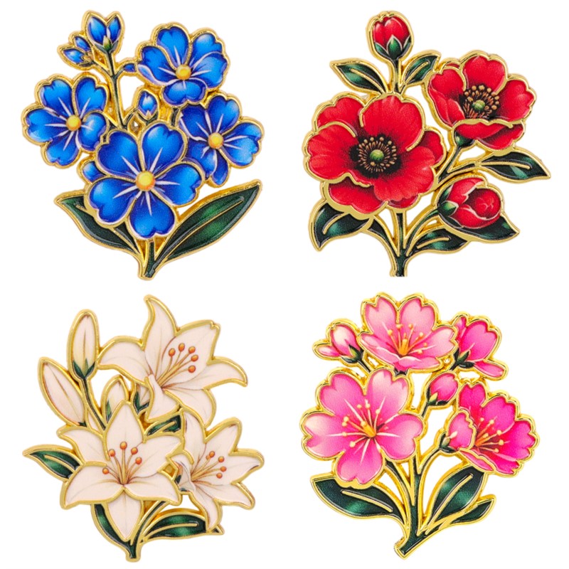 Florist Supplies - Bonito Broche de Esmalte Floral Vintage